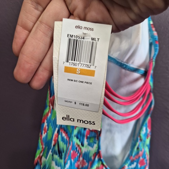 New Ella Moss swim one piece plunge halter tie ruffle Savannah neon womens small - Picture 5 of 7